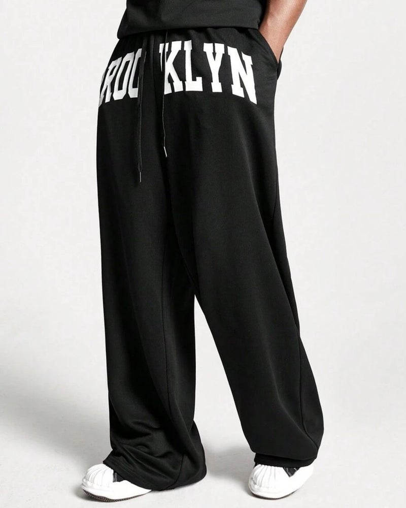 FLYNOFF Brooklyn Print Black Loose Fit Track Pant - Image 2